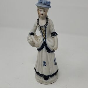 Charming Ceramic Lady Figurine with Blue Details